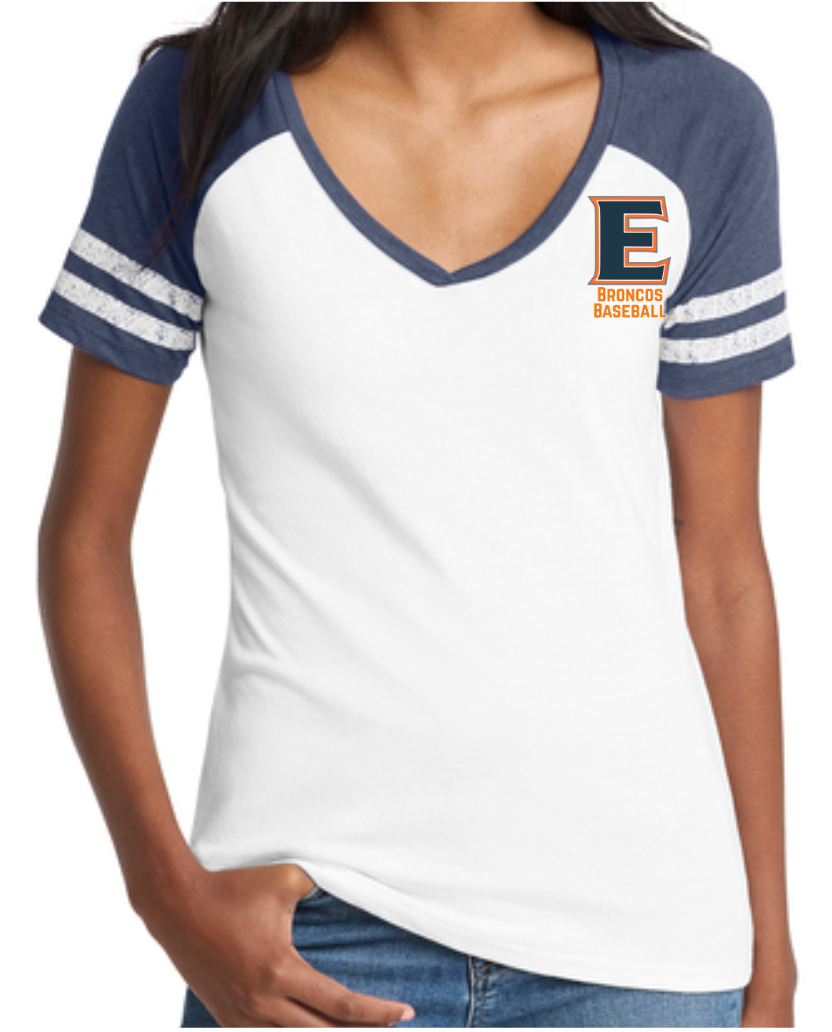 Ladies V neck E Broncos Baseball