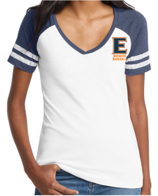 Ladies V neck E Broncos Baseball